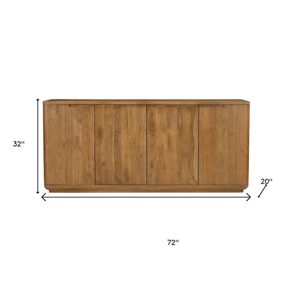 72" Tan Distressed Solid Wood Sideboard Soft Close with Four Doors