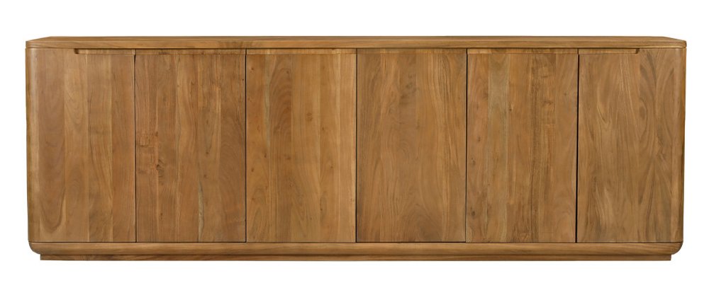96" Tan Distressed Solid Wood Sideboard With Six Doors