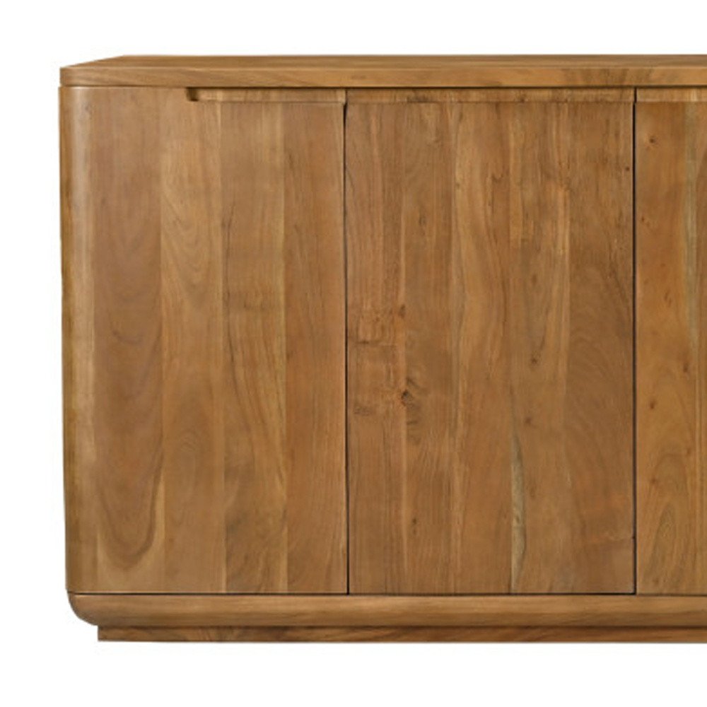 96" Tan Distressed Solid Wood Sideboard With Six Doors