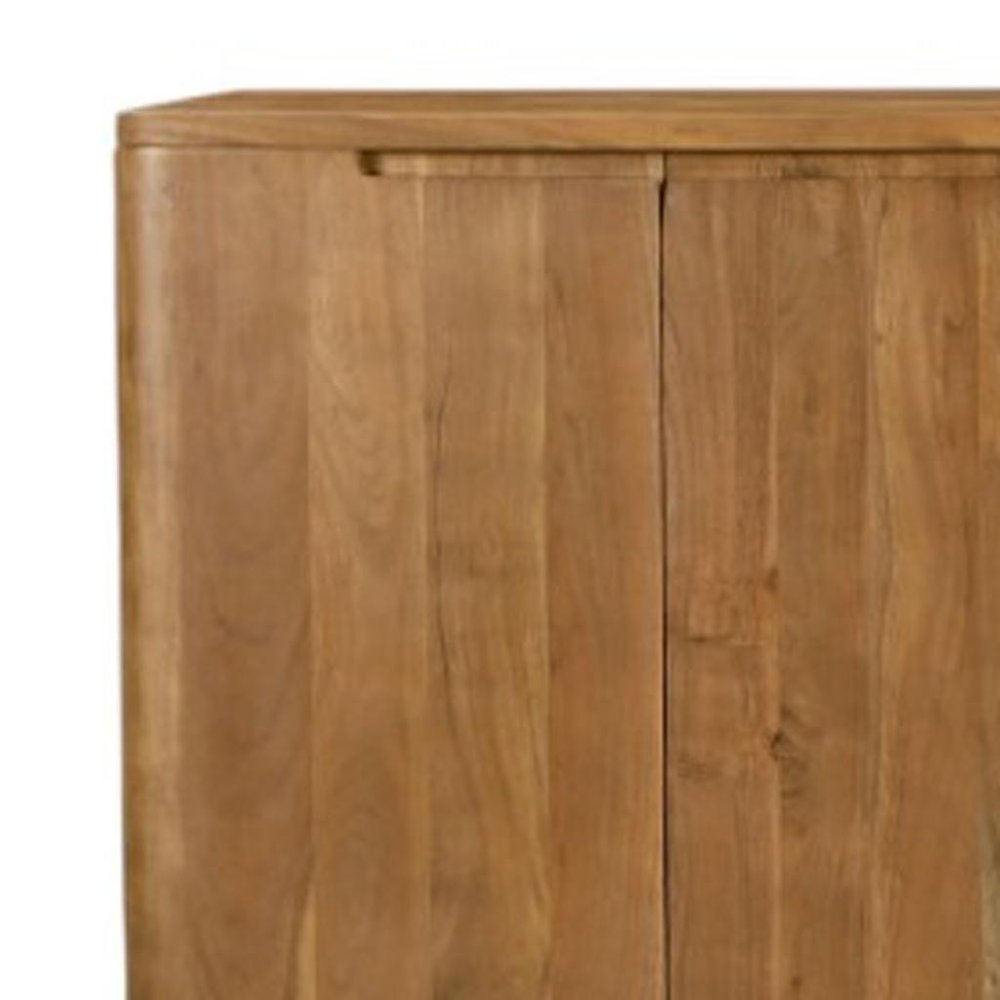 96" Tan Distressed Solid Wood Sideboard With Six Doors