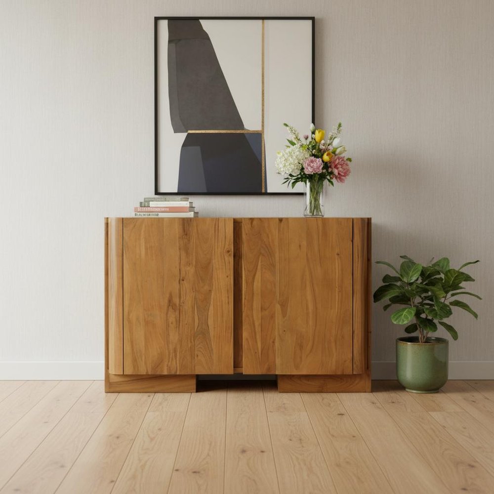 48" Tan Distressed Solid Wood Sideboard Soft Close with Two Doors