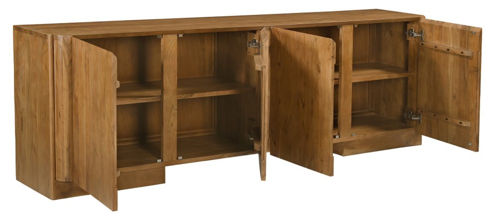 96" Tan Distressed Solid Wood Sideboard Soft Close with Four Doors