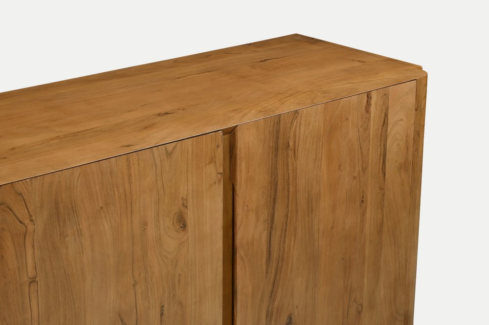 96" Tan Distressed Solid Wood Sideboard Soft Close with Four Doors