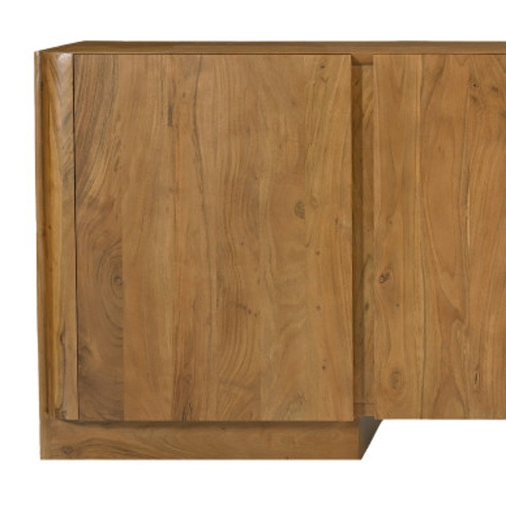 96" Tan Distressed Solid Wood Sideboard Soft Close with Four Doors