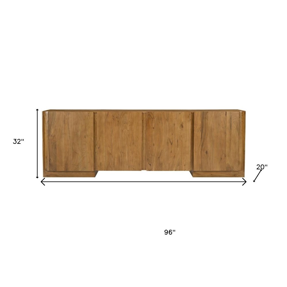 96" Tan Distressed Solid Wood Sideboard Soft Close with Four Doors