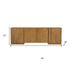 96" Tan Distressed Solid Wood Sideboard Soft Close with Four Doors