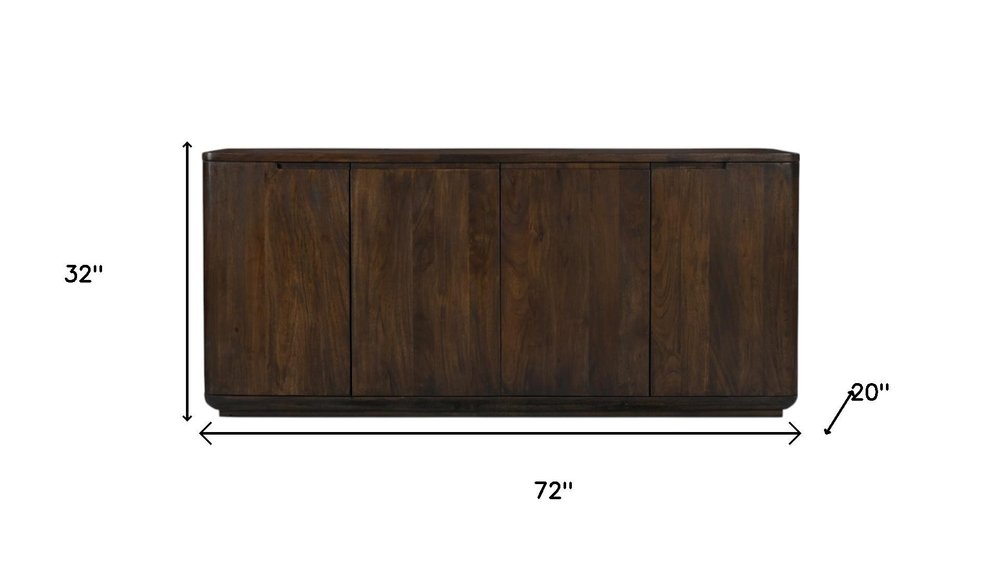 72" Dark Brown Distressed Solid Wood Sideboard With Four Doors