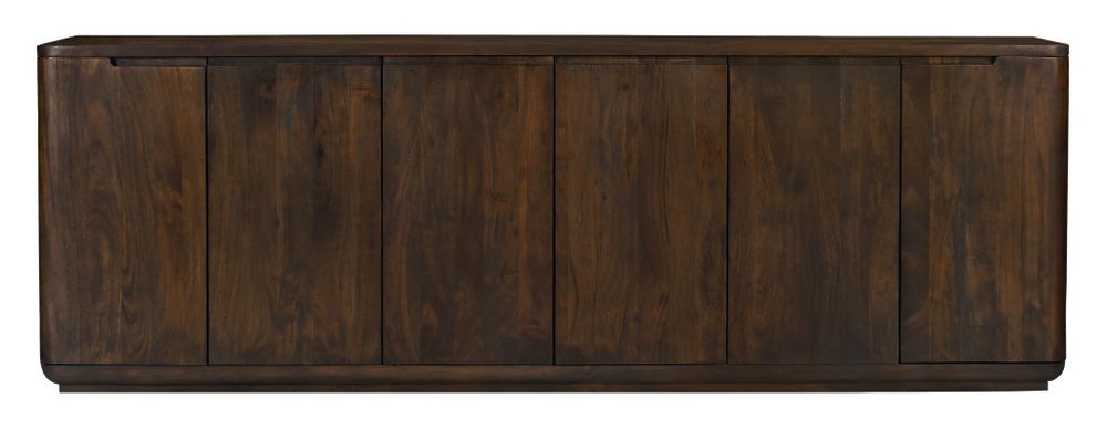 96" Dark Brown Distressed Solid Wood Sideboard With Six Doors