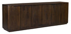 96" Dark Brown Distressed Solid Wood Sideboard With Six Doors