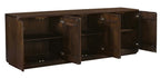 96" Dark Brown Distressed Solid Wood Sideboard With Six Doors