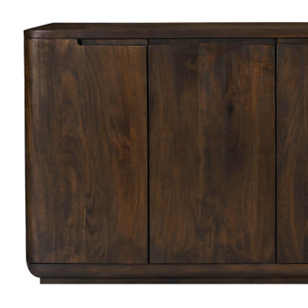 96" Dark Brown Distressed Solid Wood Sideboard With Six Doors