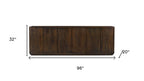 96" Dark Brown Distressed Solid Wood Sideboard With Six Doors