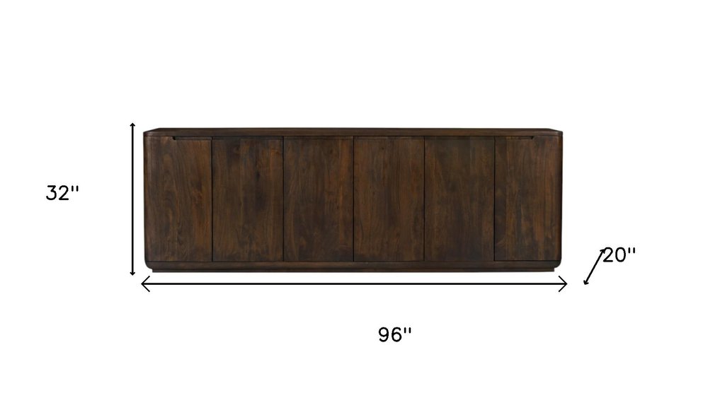 96" Dark Brown Distressed Solid Wood Sideboard With Six Doors