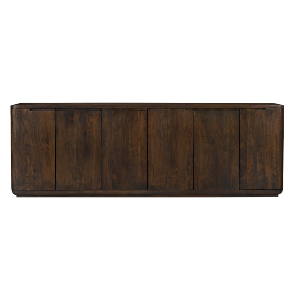 96" Dark Brown Distressed Solid Wood Sideboard With Six Doors