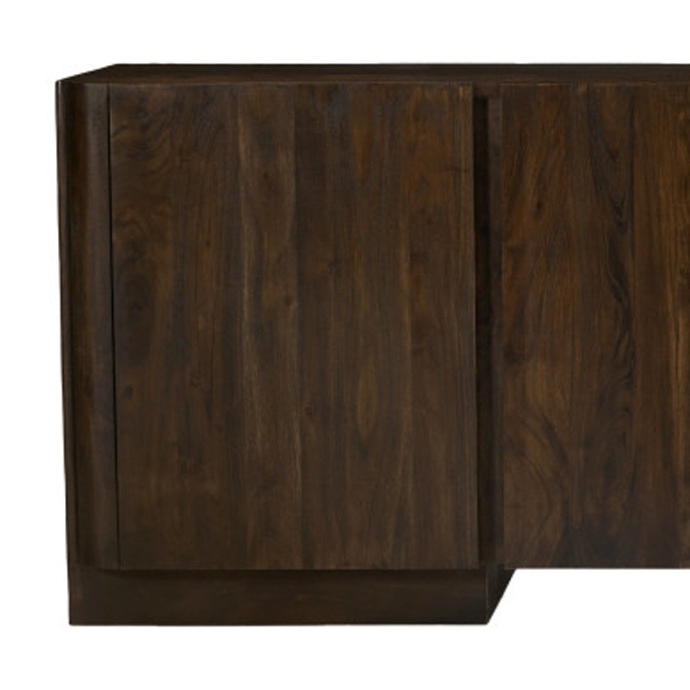 96" Dark Brown Distressed Solid Wood Sideboard With Four Doors