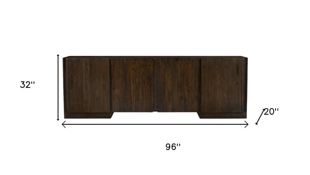 96" Dark Brown Distressed Solid Wood Sideboard With Four Doors
