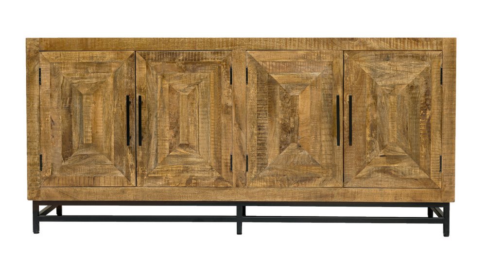 78" Natural Distressed Solid Wood Sideboard With Four Doors