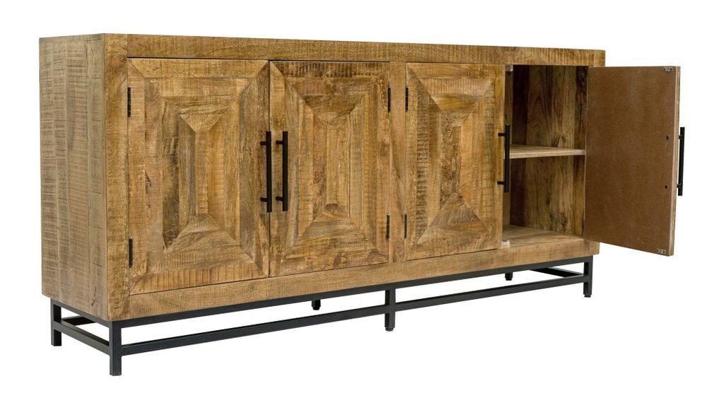 78" Natural Distressed Solid Wood Sideboard With Four Doors