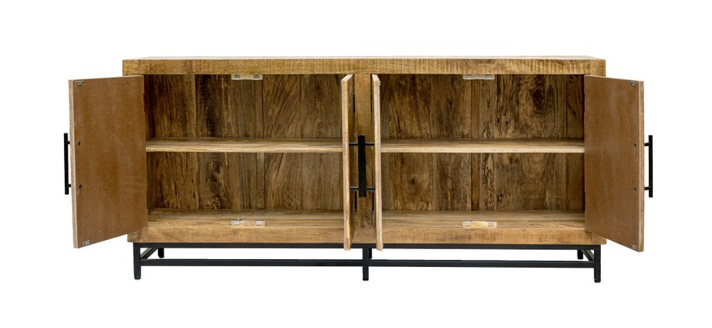 78" Natural Distressed Solid Wood Sideboard With Four Doors