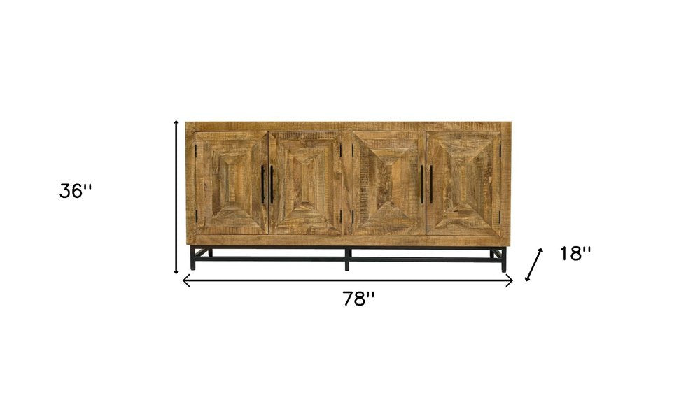 78" Natural Distressed Solid Wood Sideboard With Four Doors