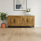78" Natural Distressed Solid Wood Sideboard With Four Doors