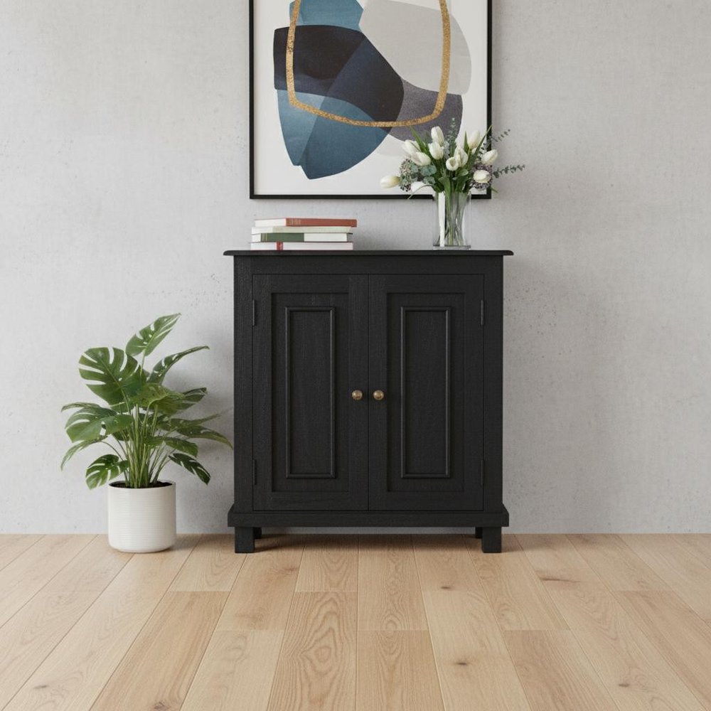 34" Black Distressed Solid Wood Sideboard with Two Doors