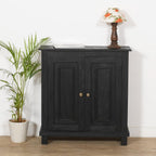 34" Black Distressed Solid Wood Sideboard with Two Doors