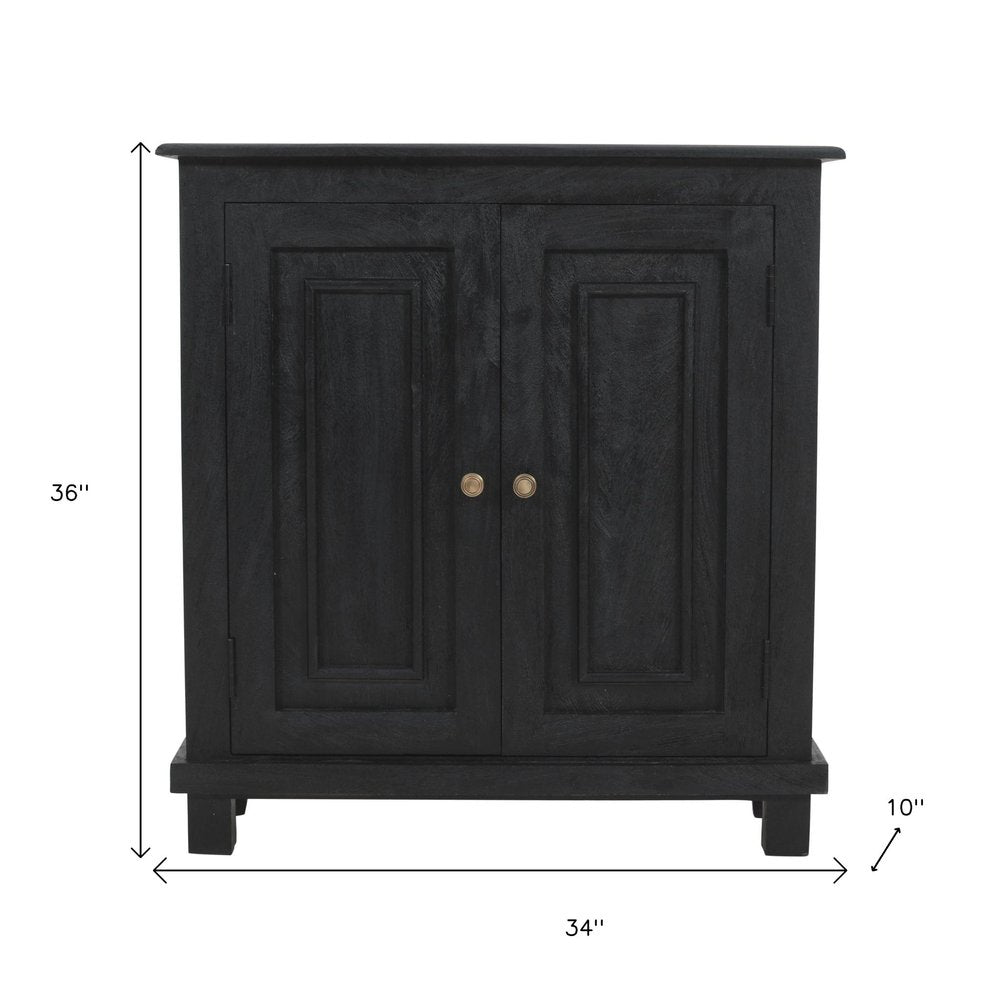 34" Black Distressed Solid Wood Sideboard with Two Doors