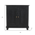 34" Black Distressed Solid Wood Sideboard with Two Doors