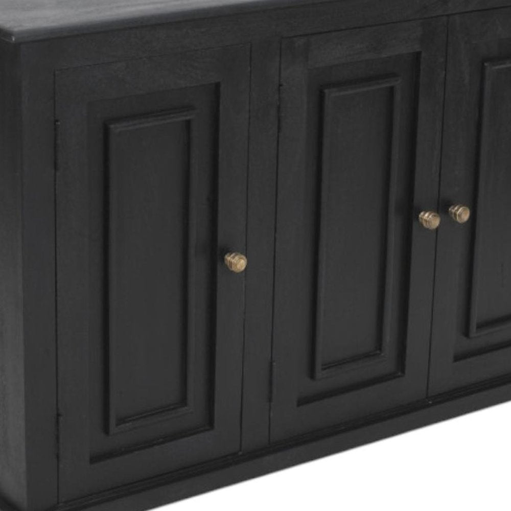 51" Black Distressed Solid Wood Sideboard with Three Doors