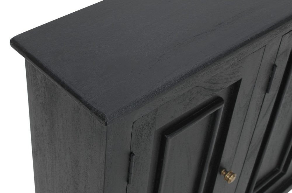51" Black Distressed Solid Wood Sideboard with Three Doors