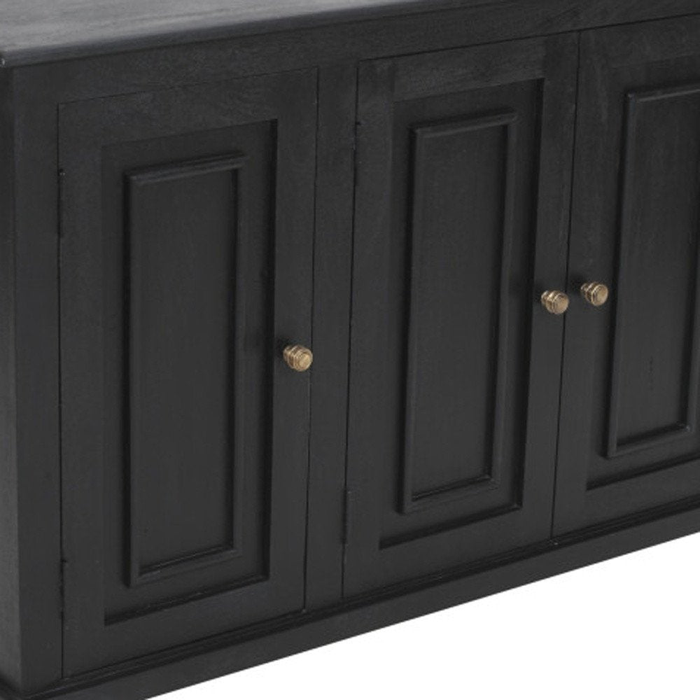 51" Black Distressed Solid Wood Sideboard with Three Doors