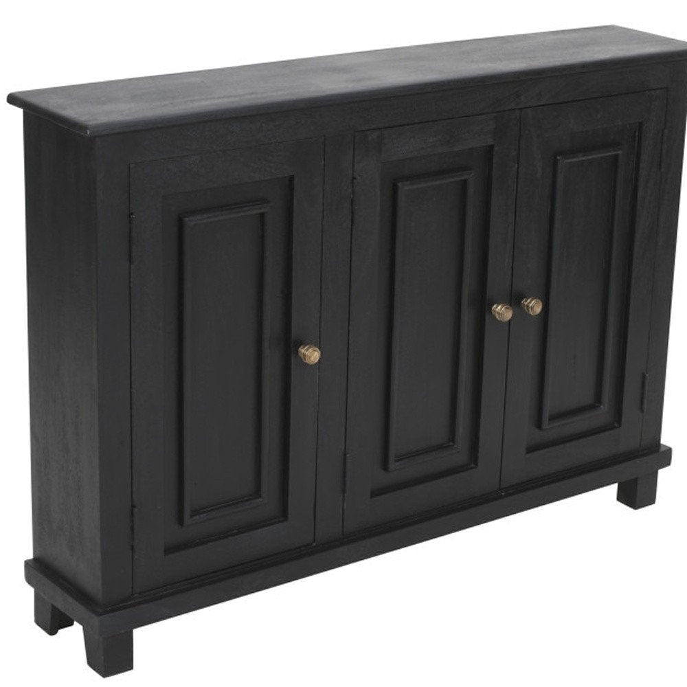 51" Black Distressed Solid Wood Sideboard with Three Doors