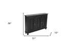 51" Black Distressed Solid Wood Sideboard with Three Doors