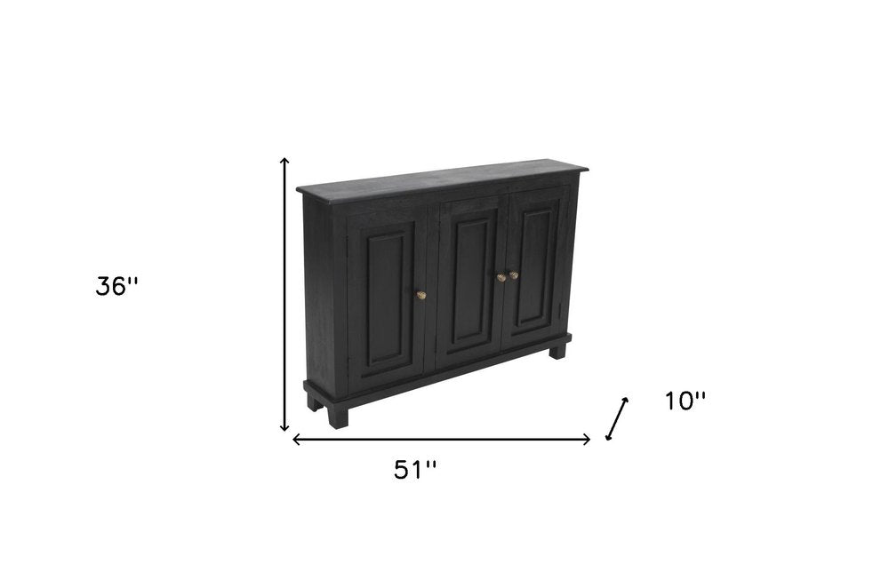 51" Black Distressed Solid Wood Sideboard with Three Doors
