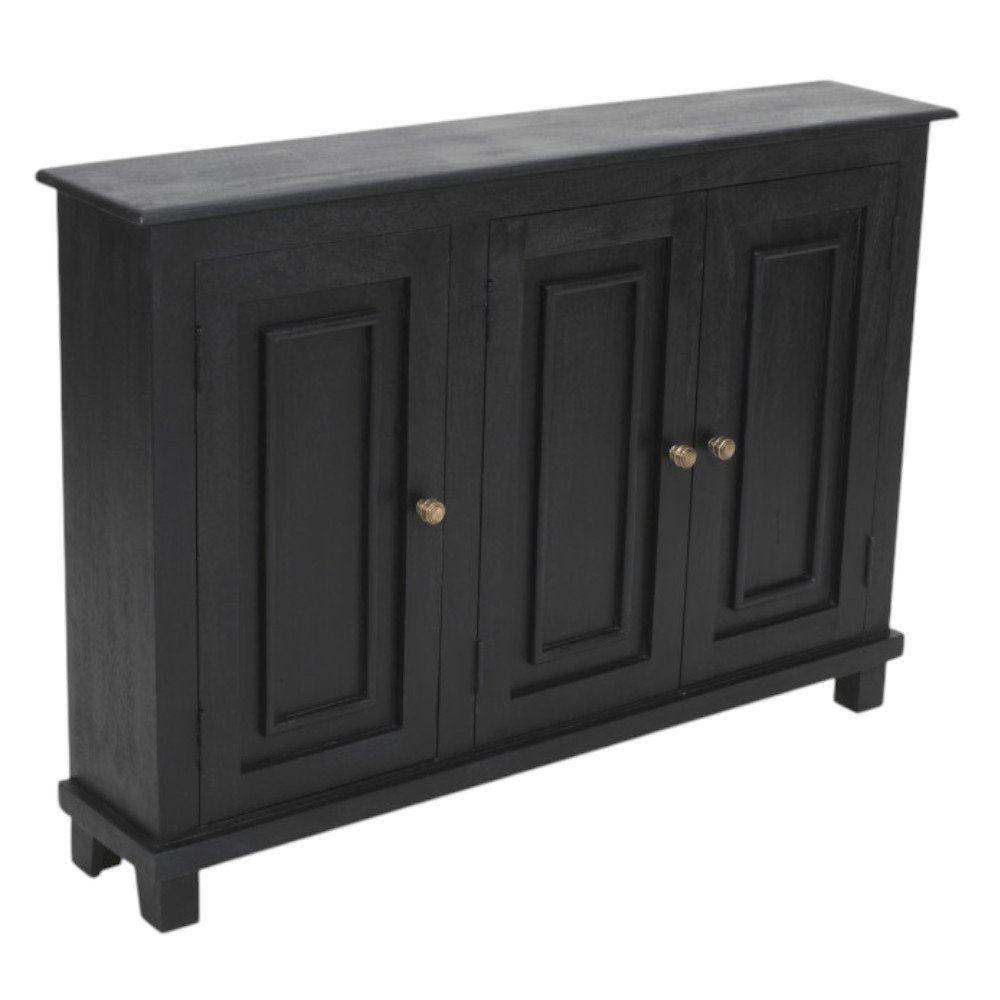 51" Black Distressed Solid Wood Sideboard with Three Doors