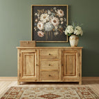 60" Natural Distressed Solid Wood Three Drawer Sideboard With Two Doors