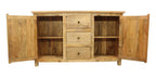 60" Natural Distressed Solid Wood Three Drawer Sideboard With Two Doors