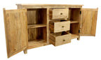 60" Natural Distressed Solid Wood Three Drawer Sideboard With Two Doors