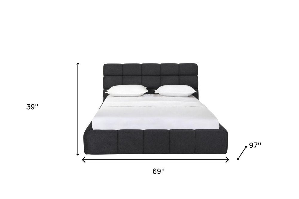 Dark Gray Tufted Linen Blend Upholstered Queen Bed Frame