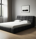 Dark Gray Tufted Linen Blend Upholstered Queen Bed Frame