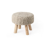 19" Taupe and Brown Wool Round Footstool