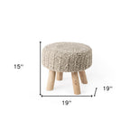 19" Taupe and Brown Wool Round Footstool