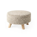 24" Gray and Brown Wool Round Footstool