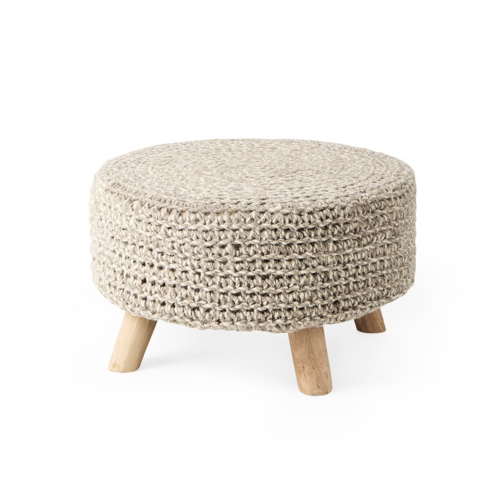 24" Gray and Brown Wool Round Footstool