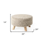 24" Gray and Brown Wool Round Footstool