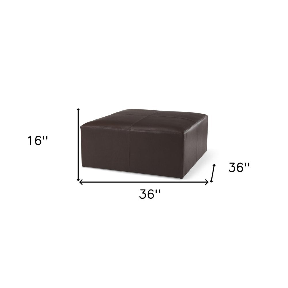36" Brown Genuine Leather Cocktail Ottoman
