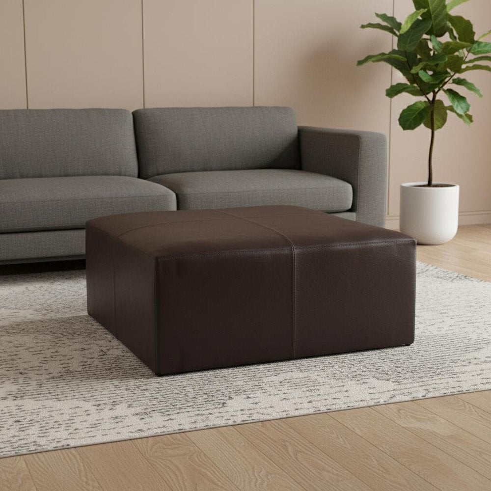 36" Brown Genuine Leather Cocktail Ottoman