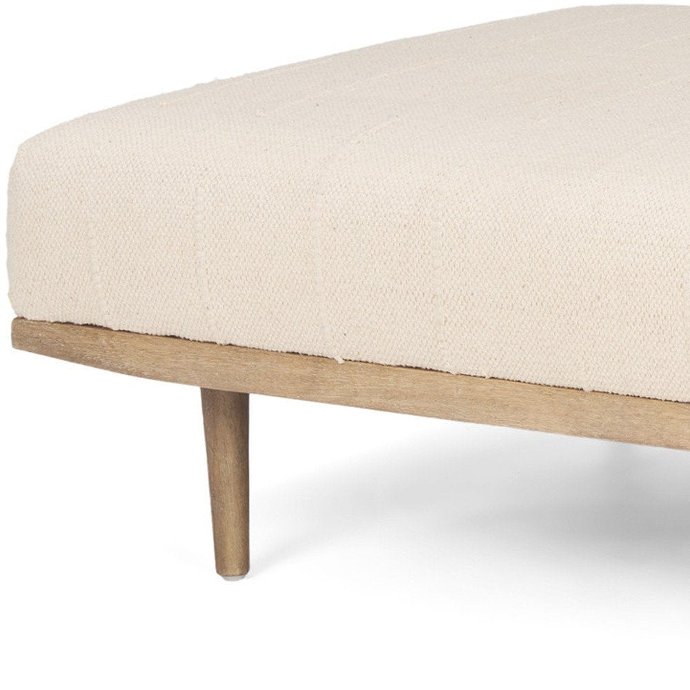 37" Beige and Brown Solid Wood and Fabric Ottoman