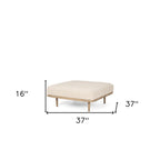 37" Beige and Brown Solid Wood and Fabric Ottoman